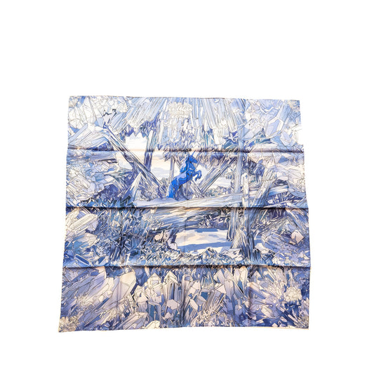 Hermes 90*90 cm silk scarf La Vallee De Cristal Bleu/blanc/parme