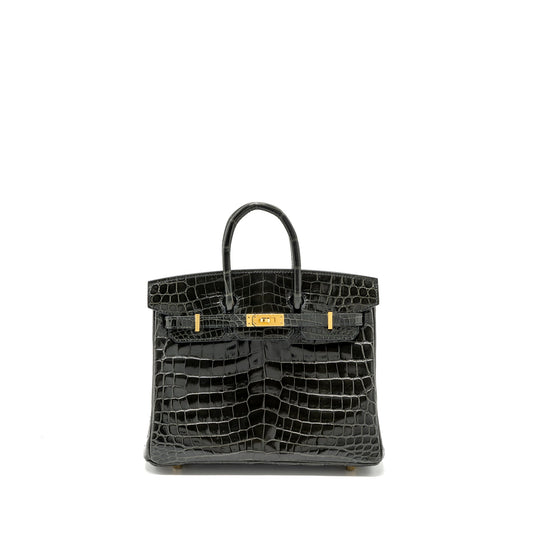 Hermes birkin 25 shiny crocodile niloticus 88 graphite GHW stamp D