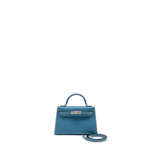 Hermes Mini Kelly II Epsom New Blue Jean SHW Stamp W
