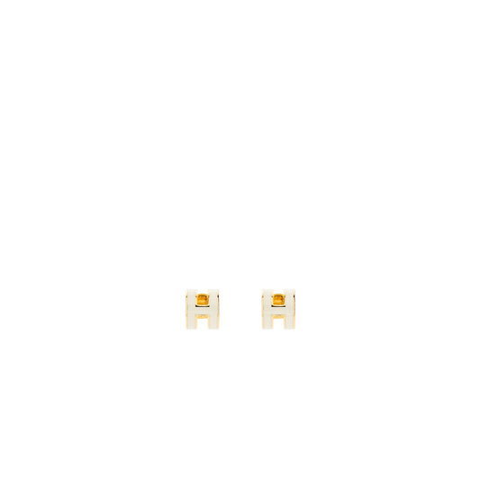 Hermes Mini Pop H Earrings Blanc GHW