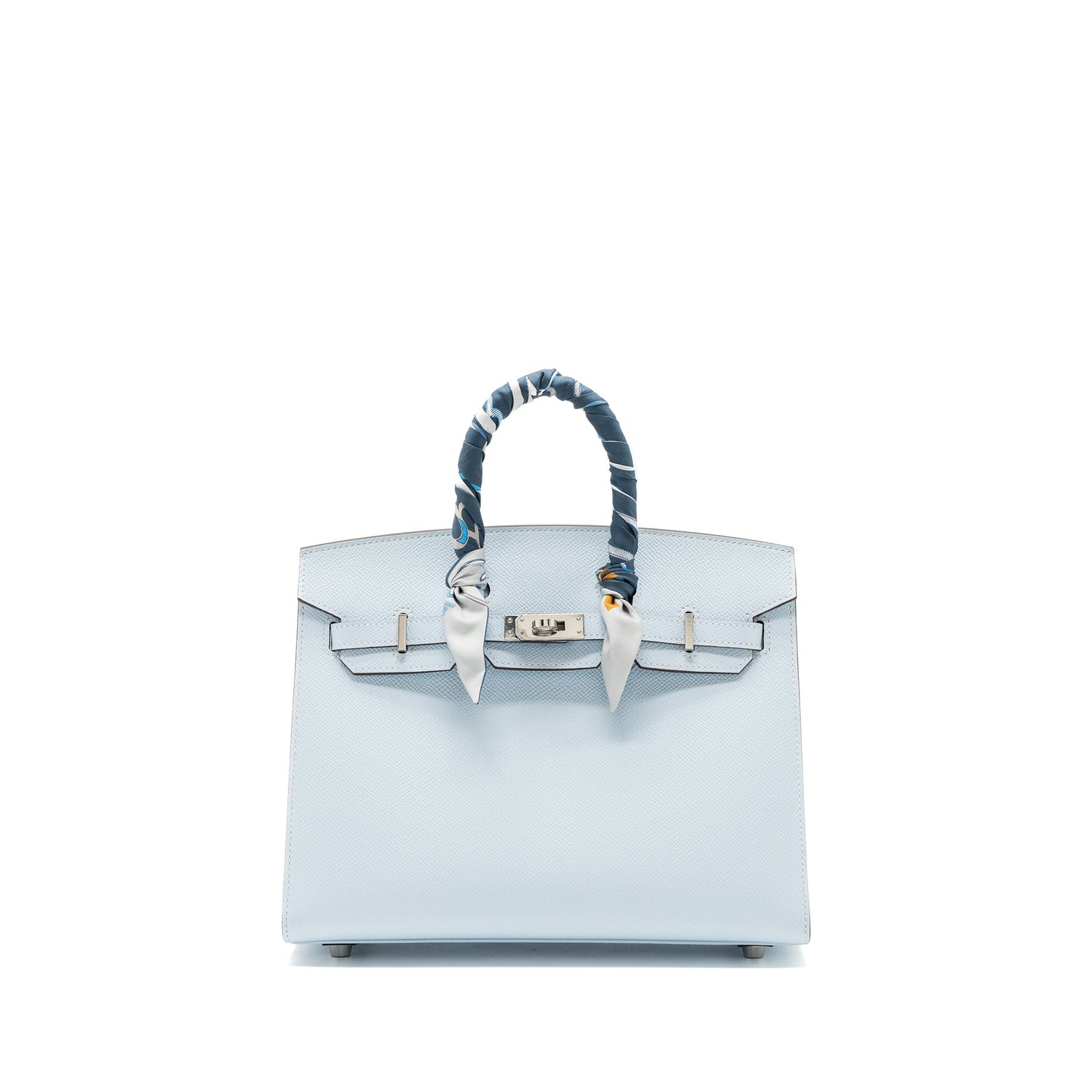 Hermes Birkin 25 Epsom Blue Brume SHW Stamp U With An Extra Hermes Twilly