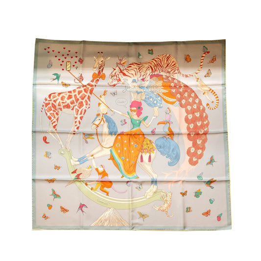 Hermes 90*90cm Silk Scarf Hermes Story Blue Glacier/Rose/Multicolour