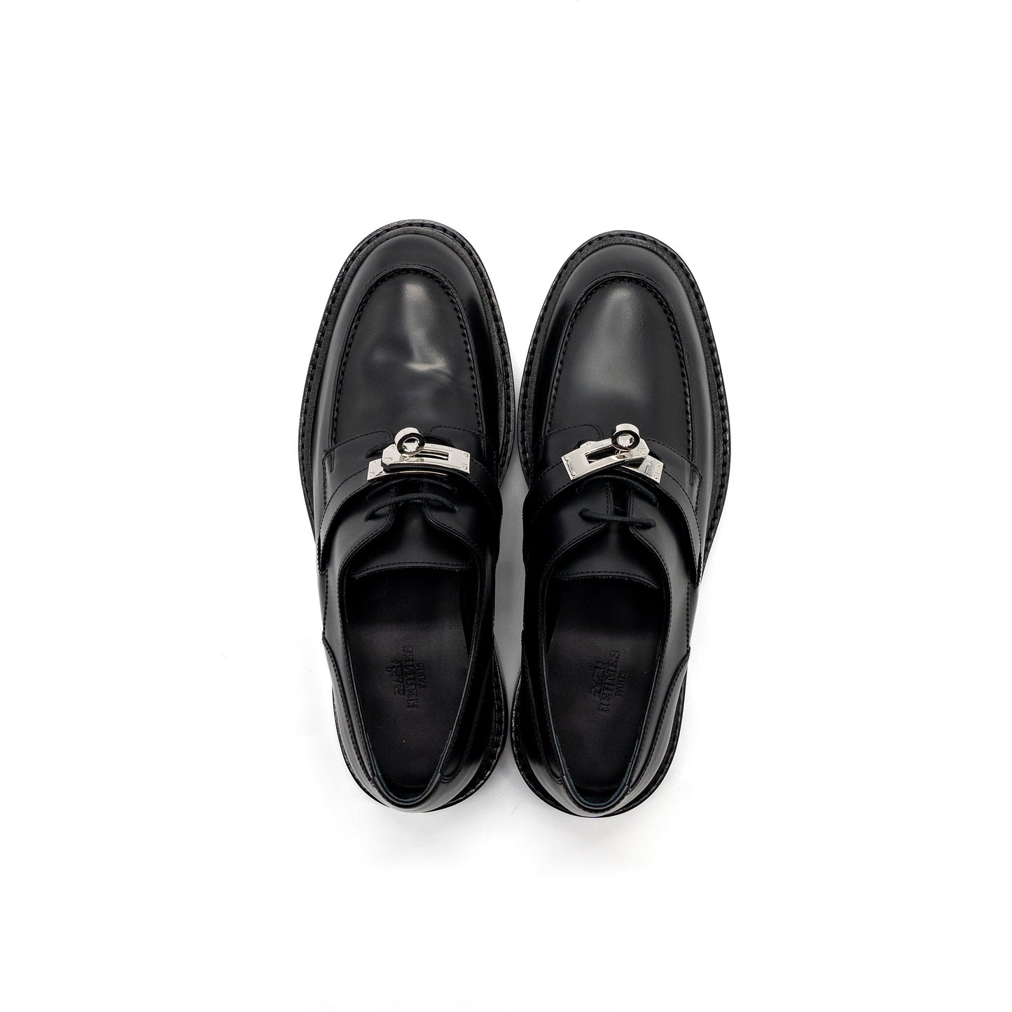 hermes size 37.5 first derby oxford loafer calfskin black SHW