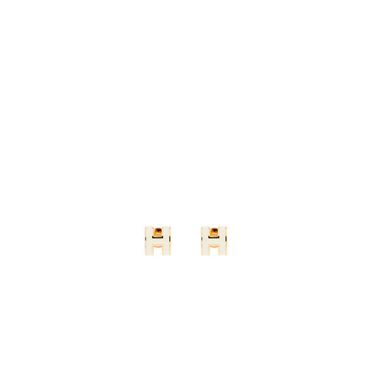 Hermes Mini Pop H Earrings Blanc RGHW