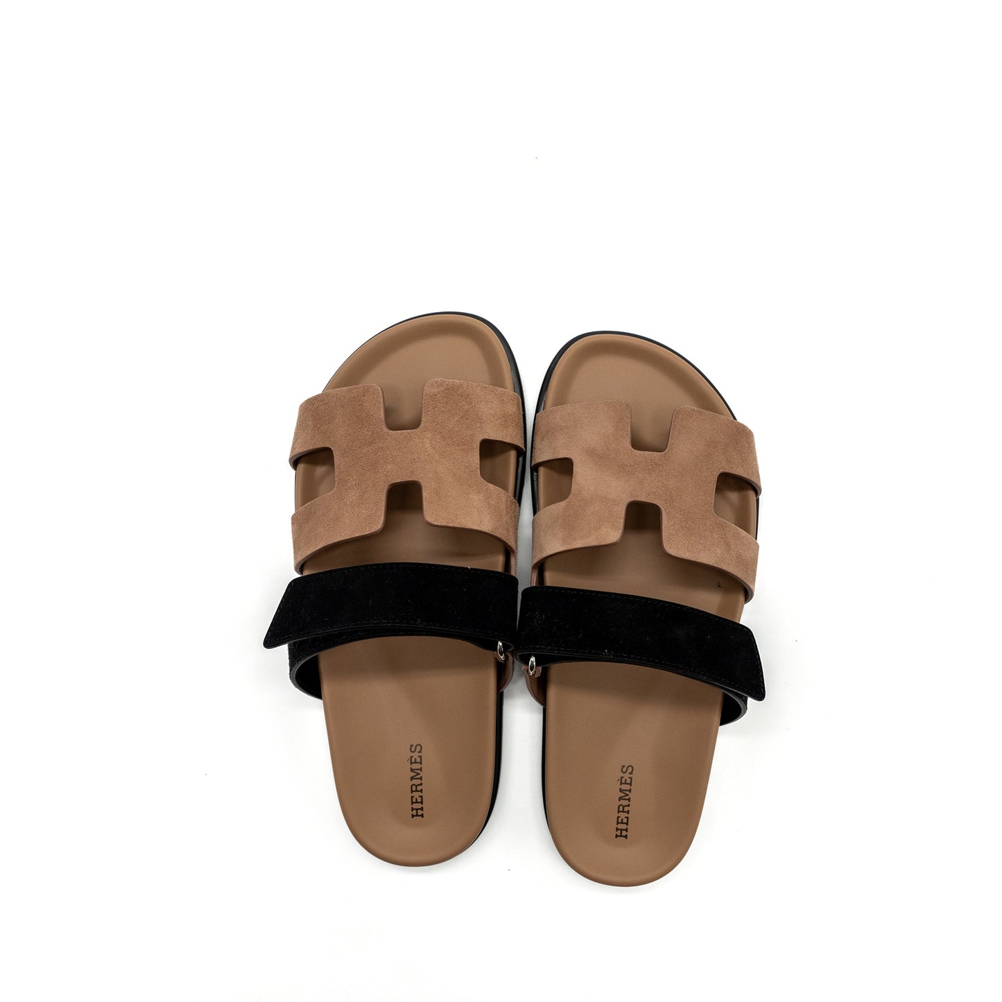 Hermes size38 chypre sandal suede leather rose perle / black