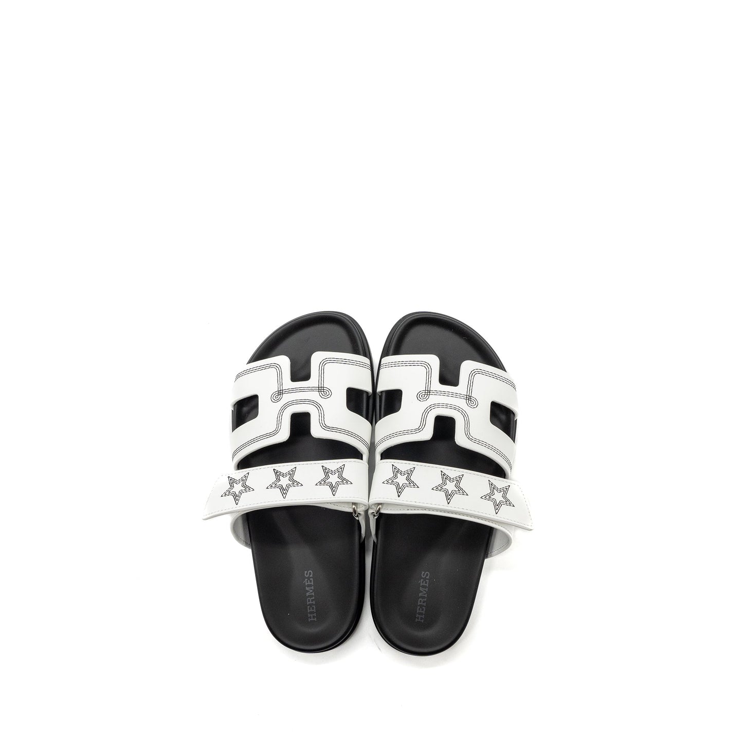 Hermes Size 36.5 Chypre Sandals Star Embroidered White