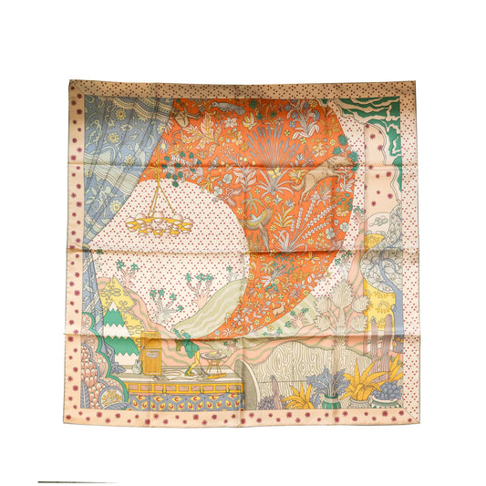 Hermes 90*90cm Silk Scarf Le Premier Chant Abricot/Ciel/Vert
