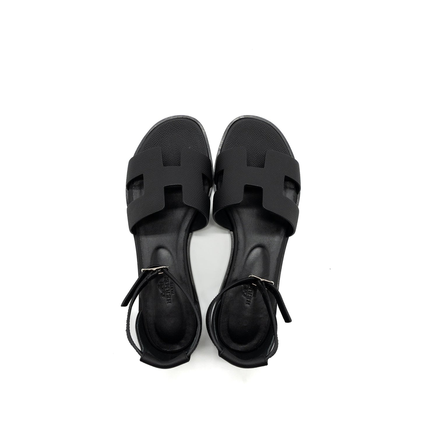 HERMES SIZE 38 SANTORINI SANDALS LEATHER Black SHW