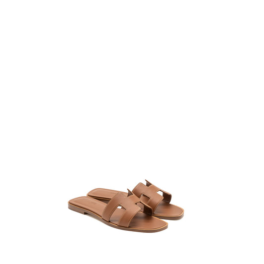 Hermes Size 38 Oran Sandals Calfskin Gold