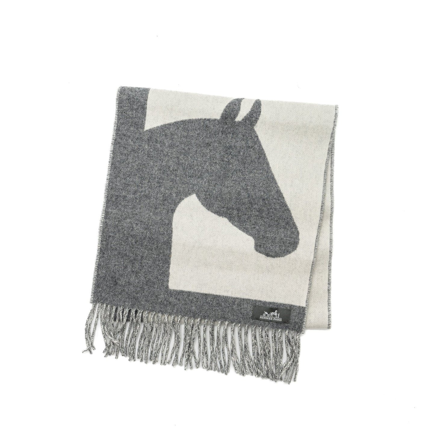 Hermes Casaque Love Story Muffler Cashmere Gris Clair/ Ivoire