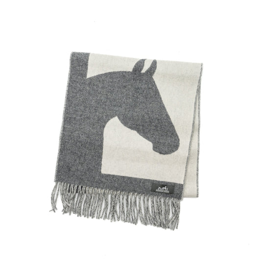 Hermes Casaque Love Story Muffler Cashmere Gris Clair/ Ivoire