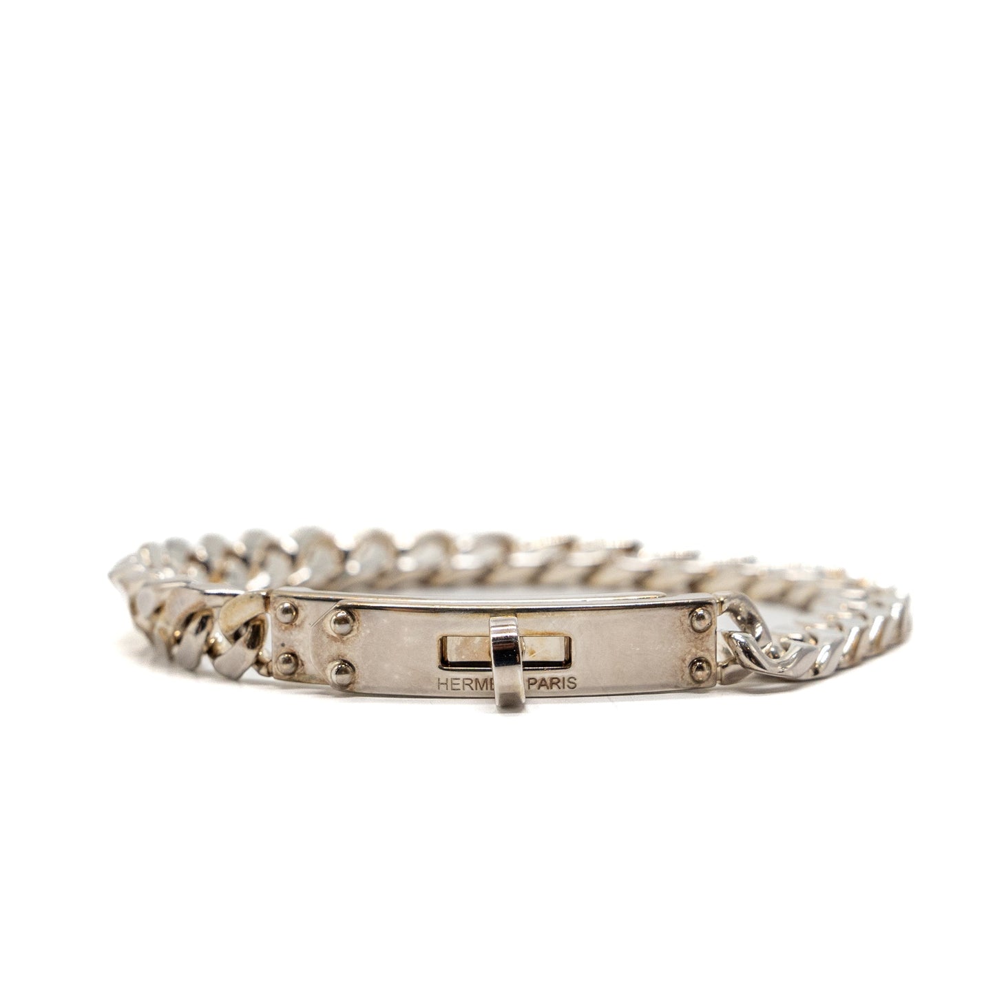 Hermes size SH kelly gourmette bracelet sterling silver with kelly clasp