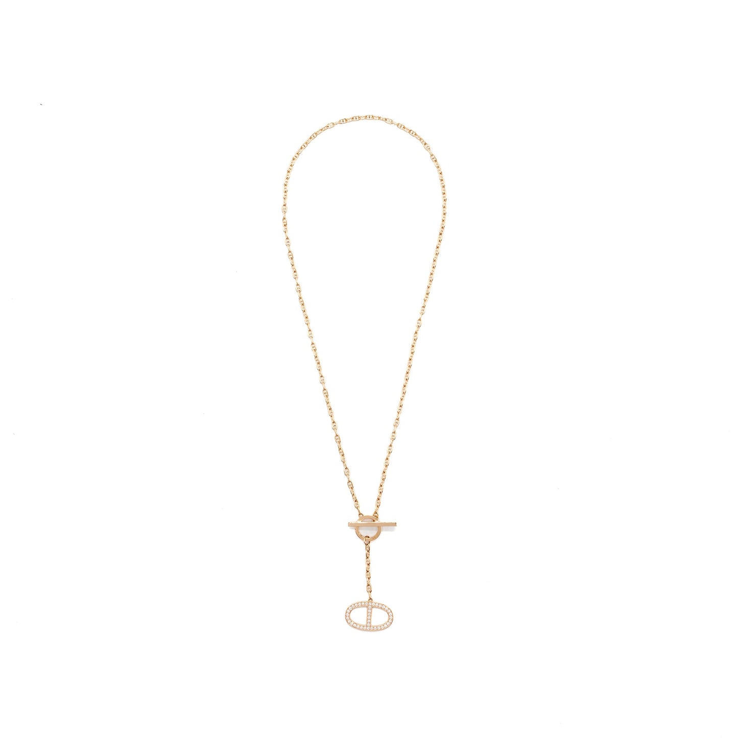 Hermes Chain D’ancre Contour Pendant, Large Model Rose Gold, Diamonds