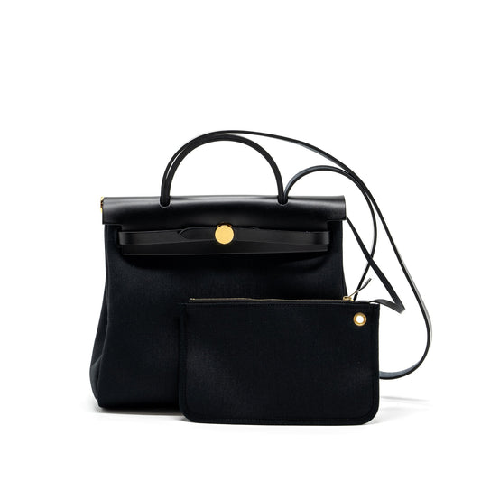 Hermes Herbag 31 Zip Bag Canvas/ Hunter Black GHW Stamp U