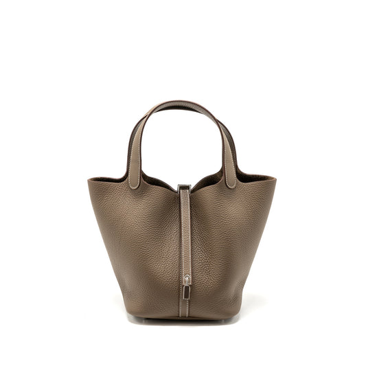 Hermes Picotin 22 lock bag clemence etoupe SHW stamp B