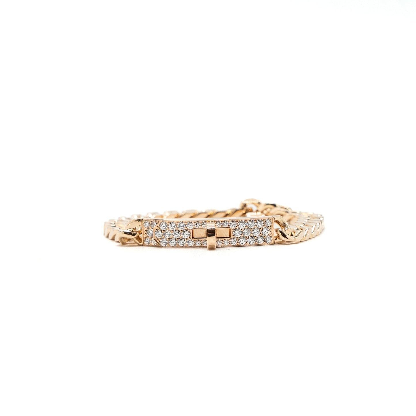 HERMES SIZE SH KELLY GOURMETTE BRACELET ROSE GOLD DIAMONDS