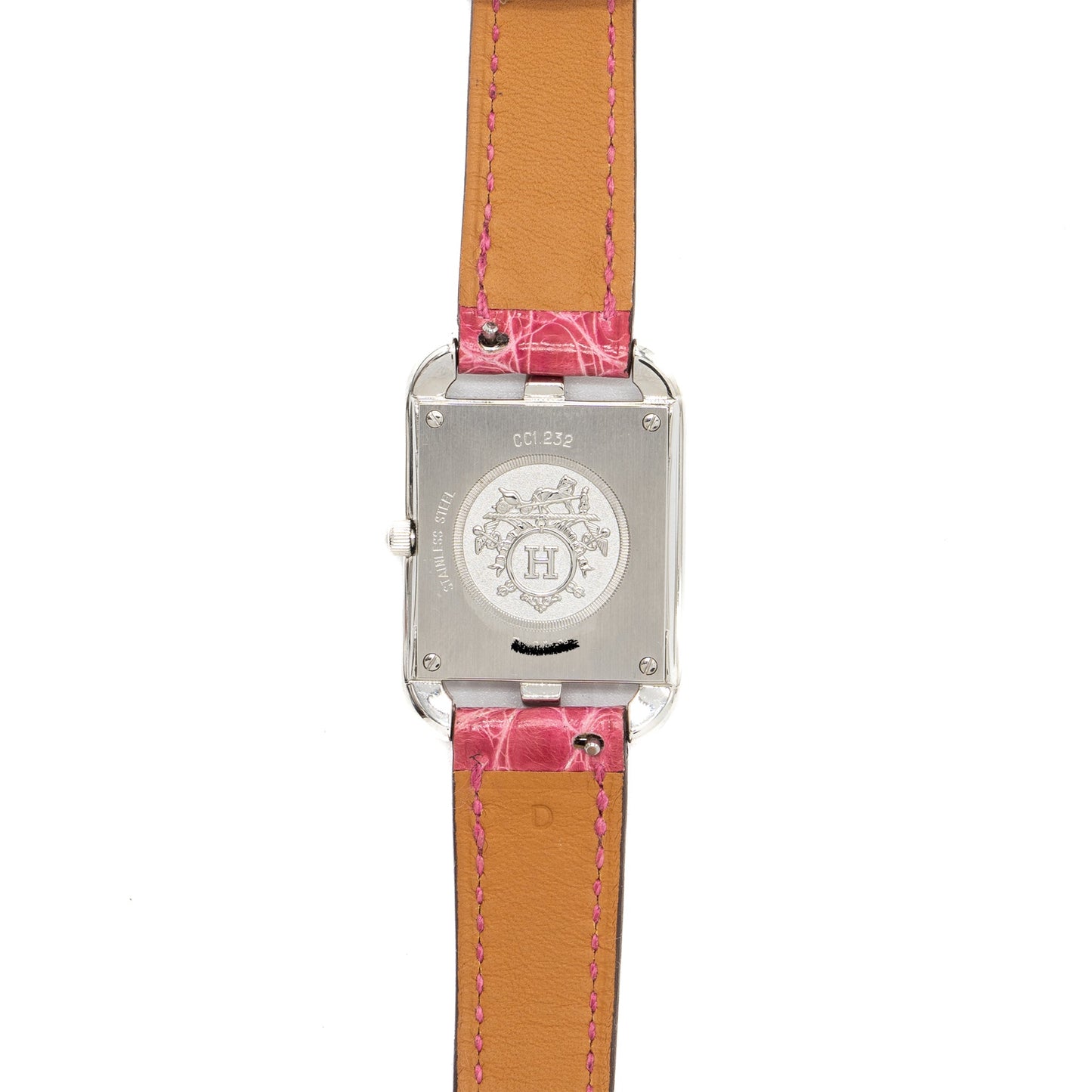 Hermes Cape Cod watch Small Model 31mm steel case with diamonds Alligator Raspberry strap