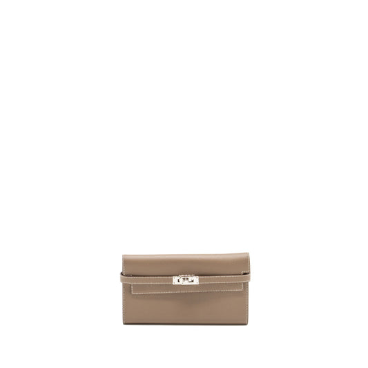 Hermes Kelly Classic Long Wallet Epsom Etoupe SHW Stamp D