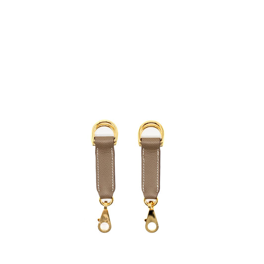 Hermes 2 Pieces Silk Attachment/Key Charm/Strap Extender Epsom Etoupe GHW Stamp Y