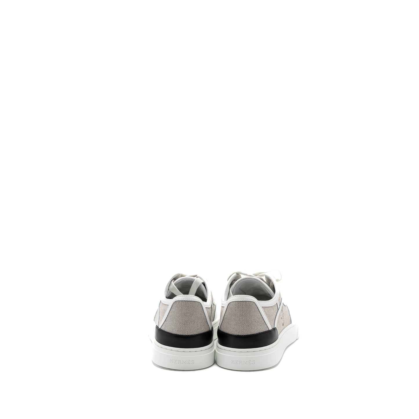 Hermes size 37 get sneaker calfskin / canvas prunoir / blanc