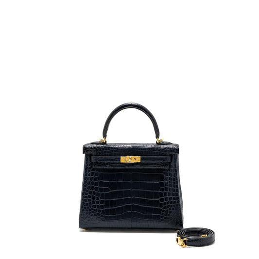 Hermes kelly 25 matte crocodile alligator mississippiensis blue indigo GHW stamp Y
