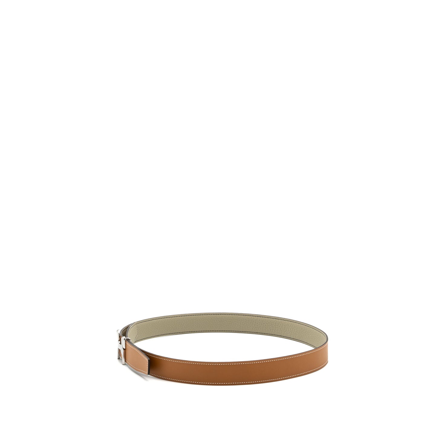 Hermes Size 90 Panache Buckle Reversible Belt 32MM Chamonix/ Togo Natural/ Sauge SHW Stamp Z