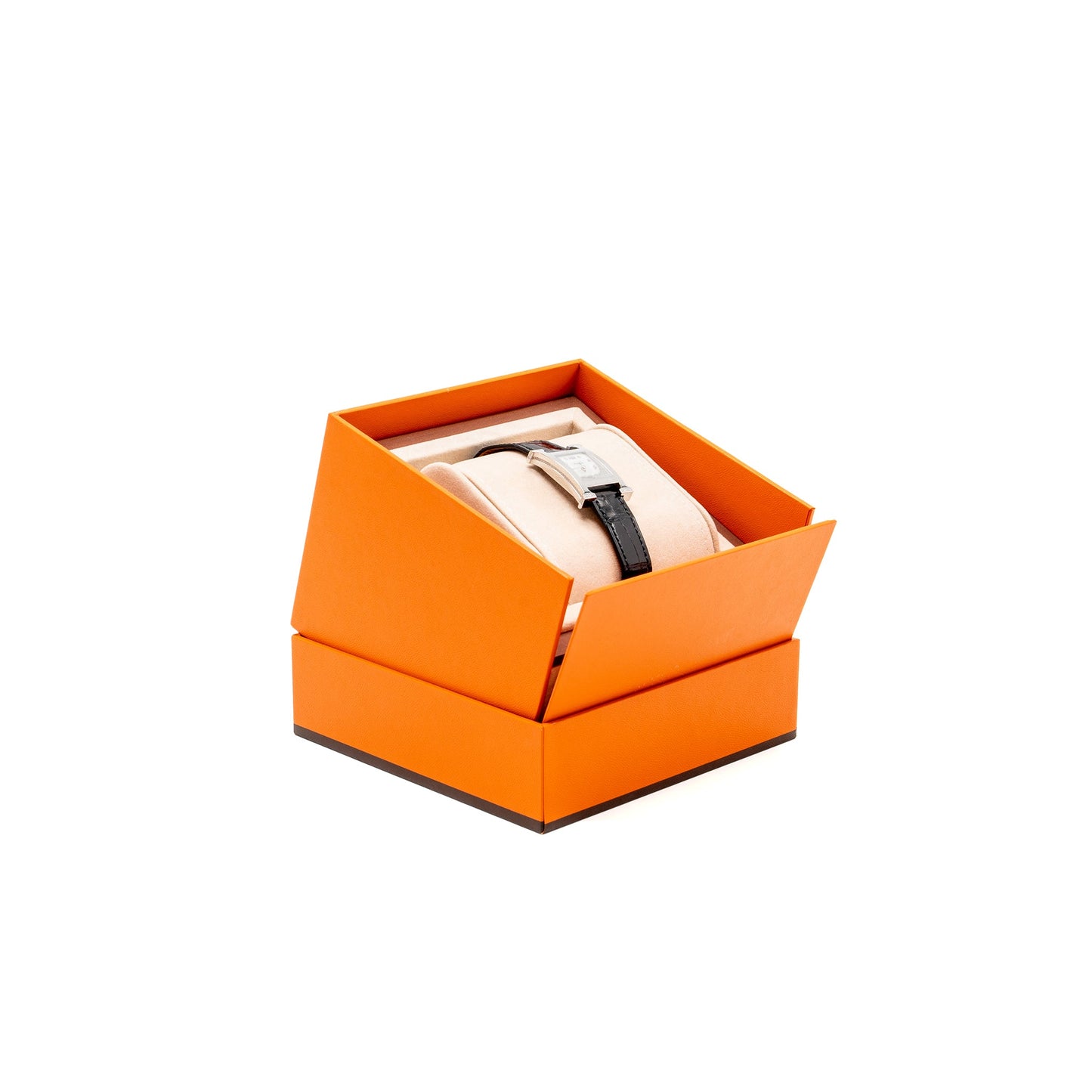 Hermes Heure H Watch, Small Model 25mm Model Of Pearl/Diamonds with Black alligator Strap SHW