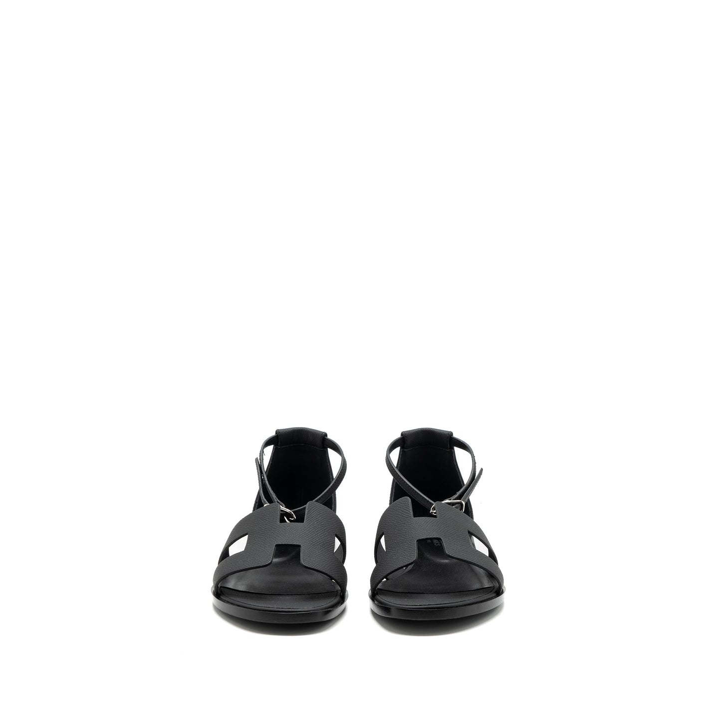HERMES SIZE 38 SANTORINI SANDALS LEATHER Black SHW
