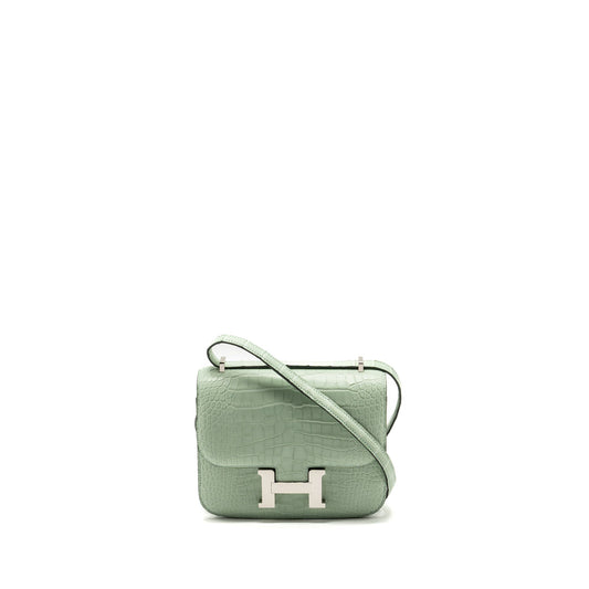 Hermes Mini Constance Alligator Mississippiensis Mat Vert D’eau SHW Stamp U