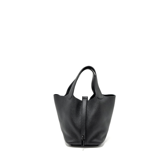Hermes picotin 18 lock bag clemence so black with black hardware Stamp Z