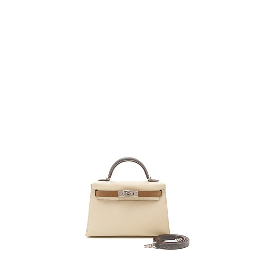 Hermes mini kelly II epsom nata / chai / gris Meyer SHW stamp U