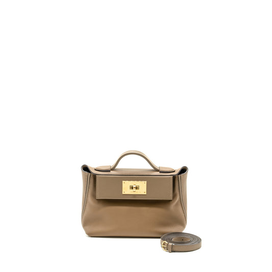 Hermes mini 24/24 2424 - 21 bag evercolor / swift beige de Weimar / etoupe GHW stamp Z