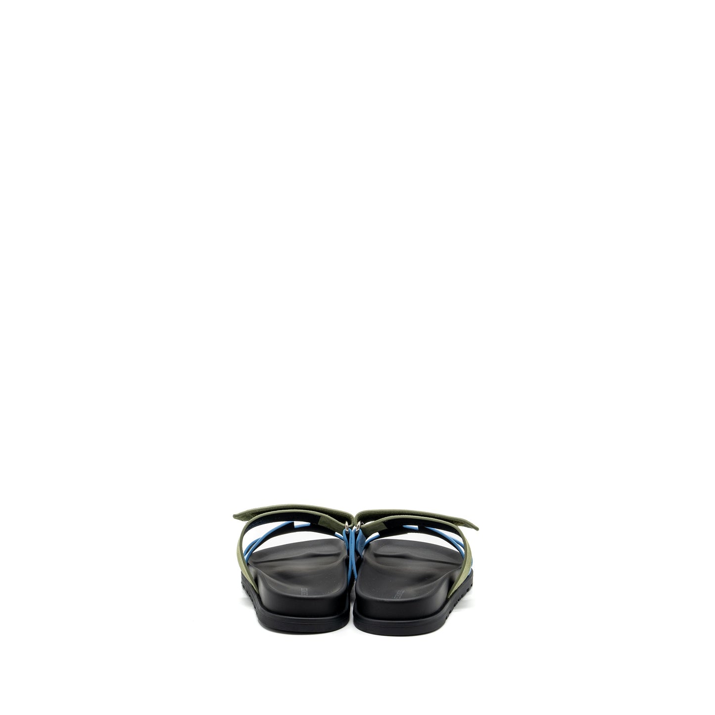 HERMES Size 37 chypre sandals chèvre velours bleu cameo / vert celadon