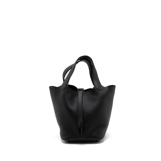 Hermes Picotin 18 Clemence Black With Black Hardware Stamp Z