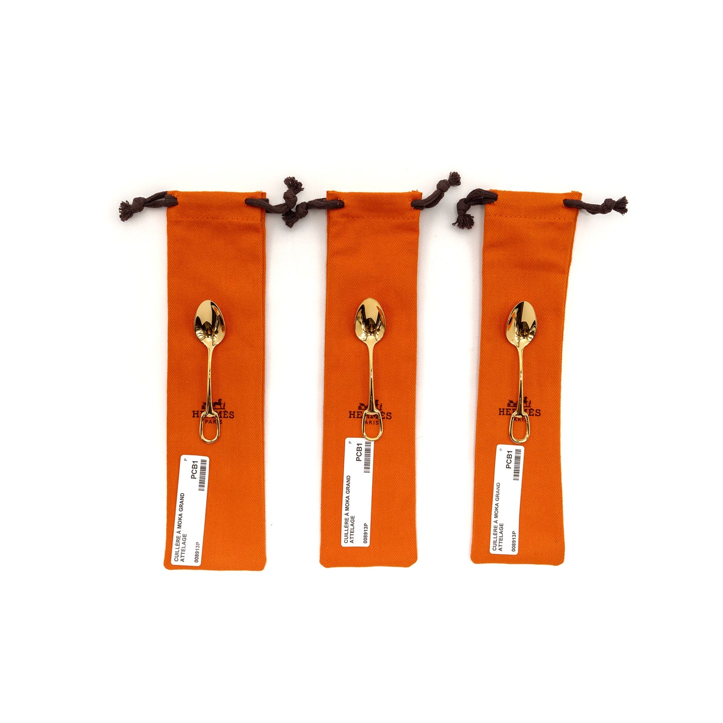 Hermes grand attelage mocha spoon in gold plated metal (3 in a set)