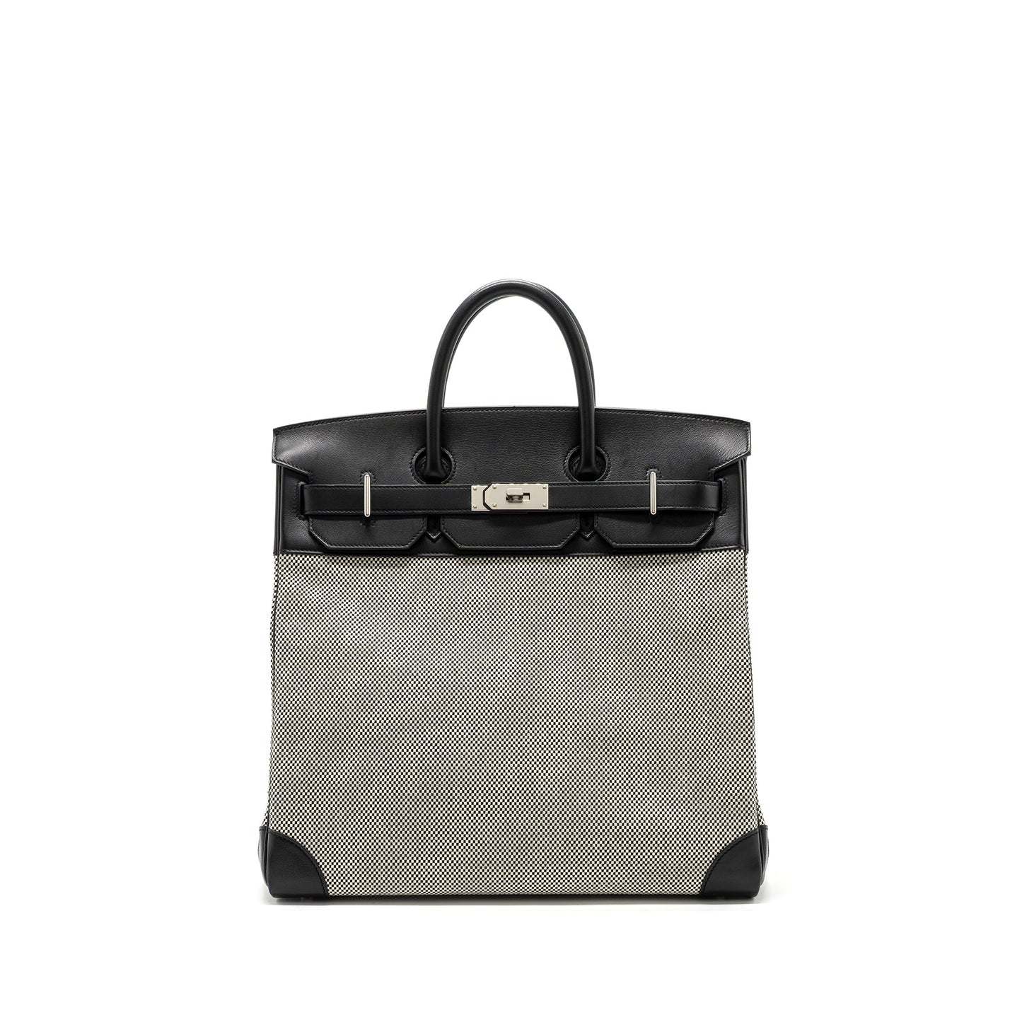 Hermes hac birkin 40 toile Gris canvas / evergrain black/ ecru SHW stamp U