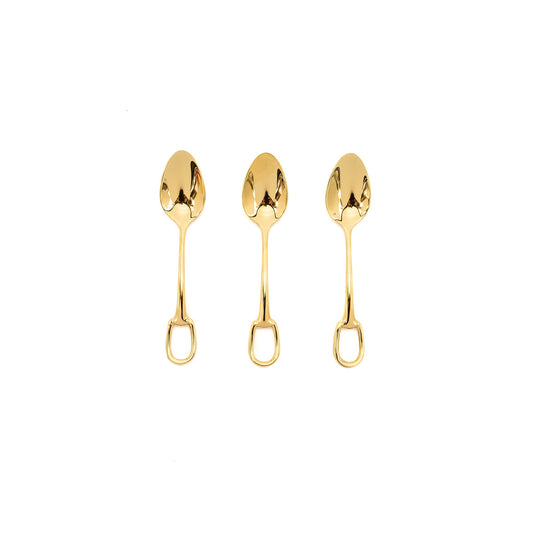 Hermes grand attelage mocha spoon in gold plated metal (3 in a set)