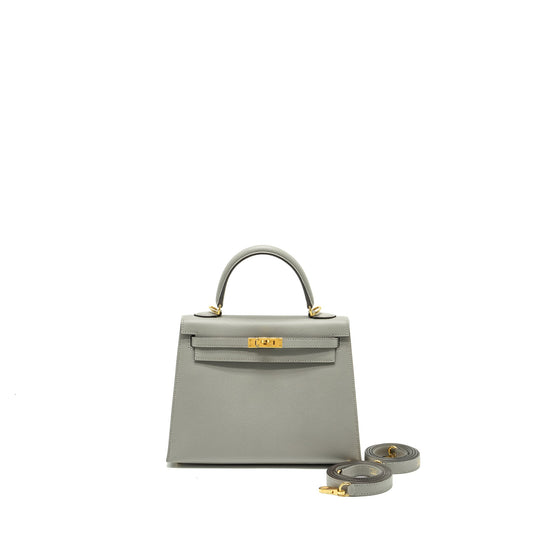 Hermes Kelly 25 Special Order Epsom Gris Motte / Rose purple GHW Stamp C