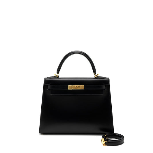 Hermes Kelly 28 Box Calfskin Black GHW Stamp Y
