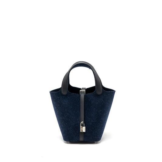 Hermes picotin 18 felt lock bag blue nuit / caban SHW stamp U