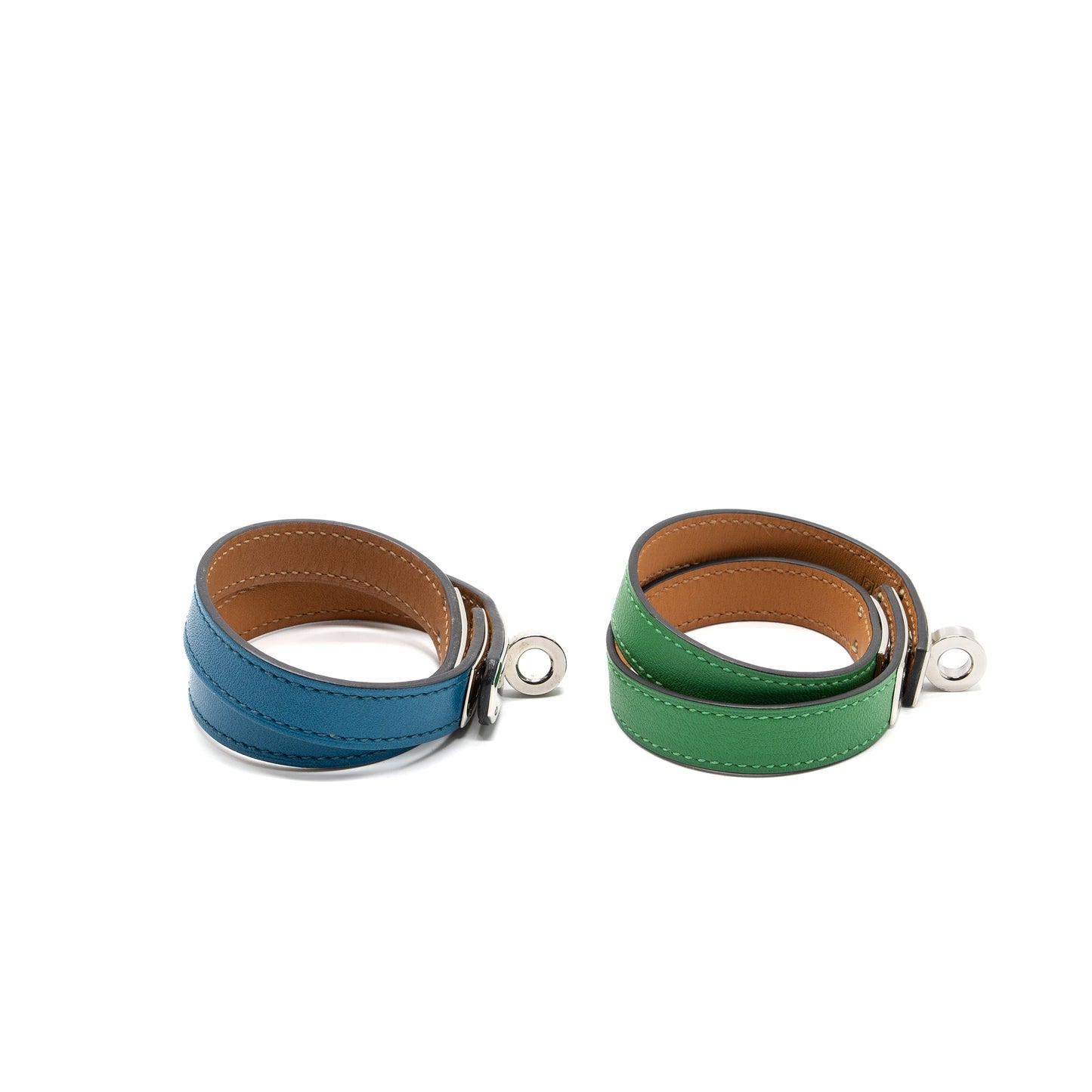 HERMES Size T1 KELLY DOUBLE TOUR BRACELET Green/Blue SHW (2 items sell in a set)