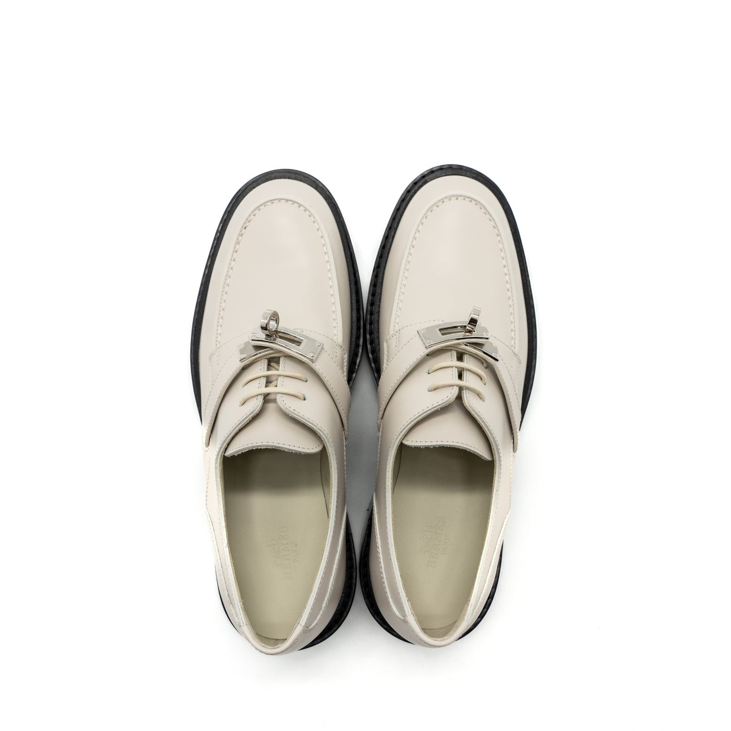 Hermes size 37 first derby oxford loafer calfskin beige glaise SHW