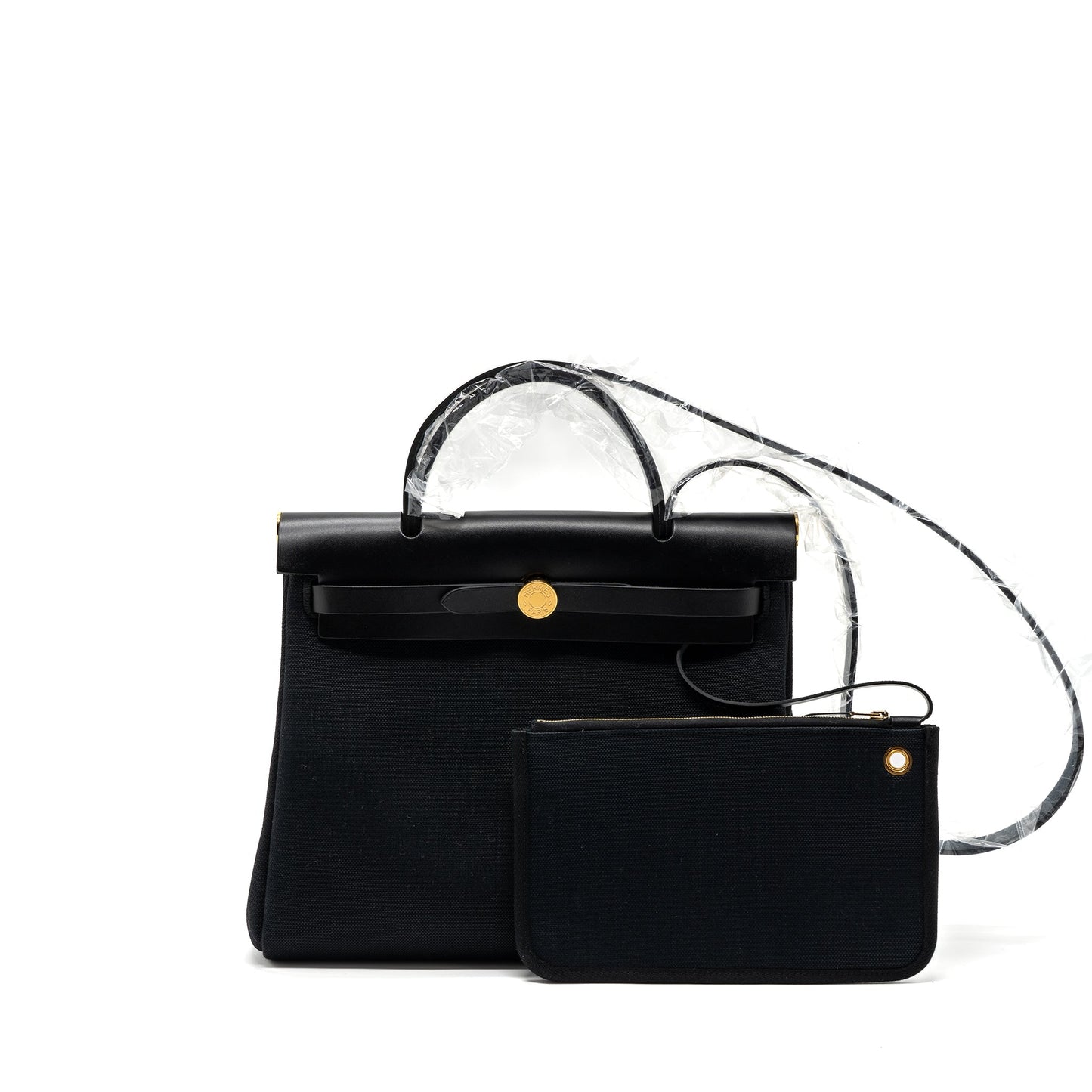 Hermes Herbag 31 Zip Bag Canvas/ Hunter Leather Black GHW Stamp B