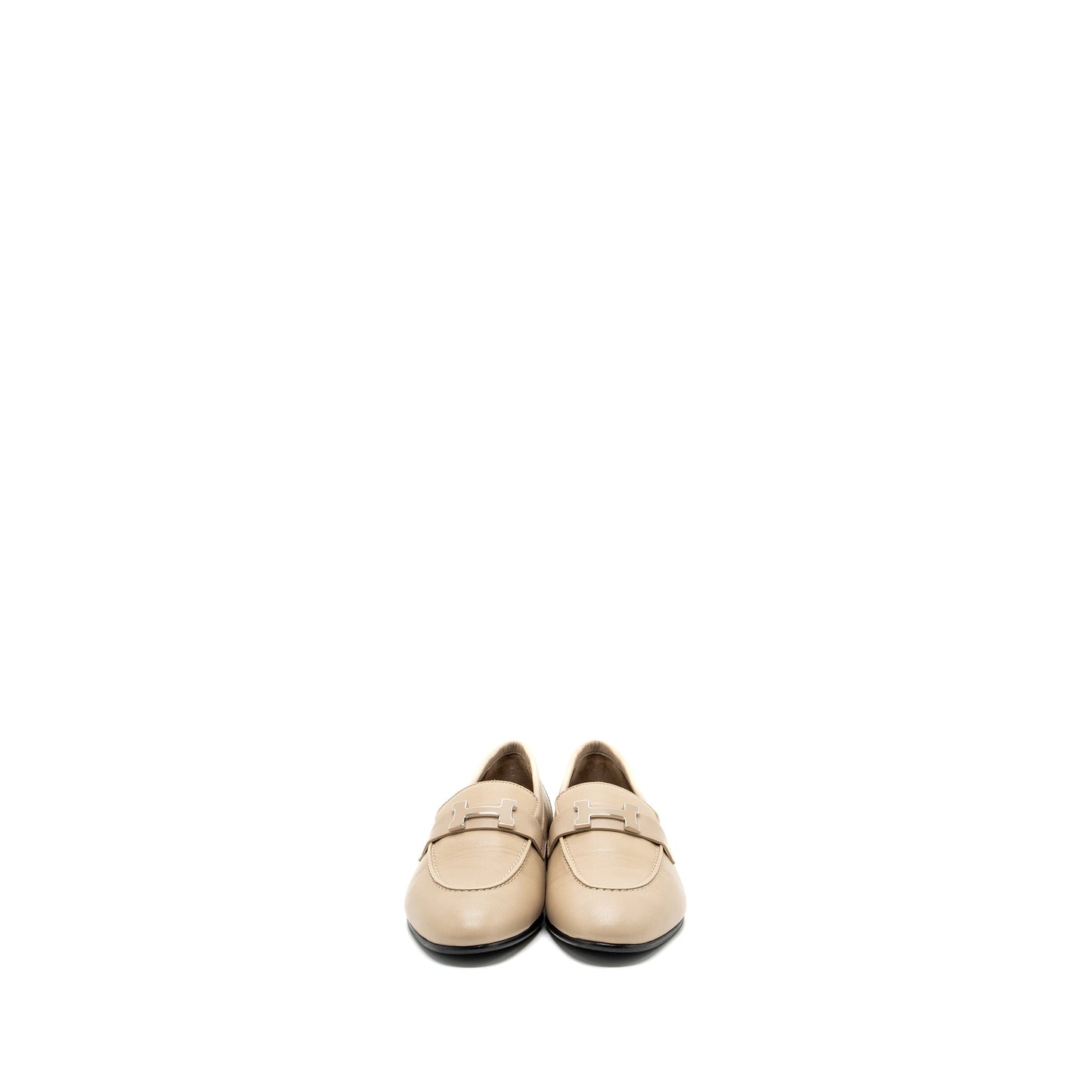 Hermes size 37 mocassings femme pairs loafer chèvre Blanc gomme SHW