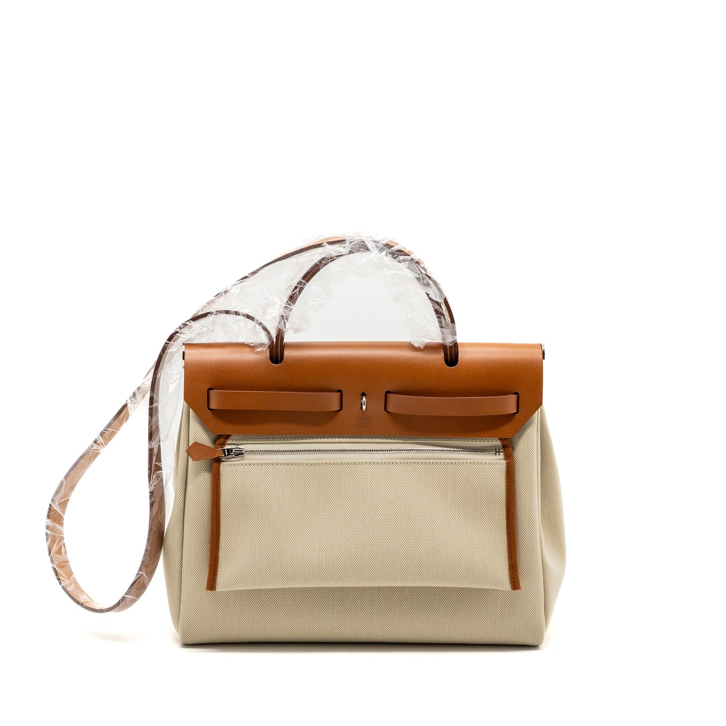 Hermes Herbag 31 Zip Bag Toile Militaries/Vache Hunter Beton/Fauve SHW Stamp B