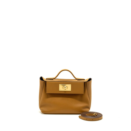 Hermes Mini 2424 Evercolor/Swift Caramel/Sesame/Rouge GHW Stamp U