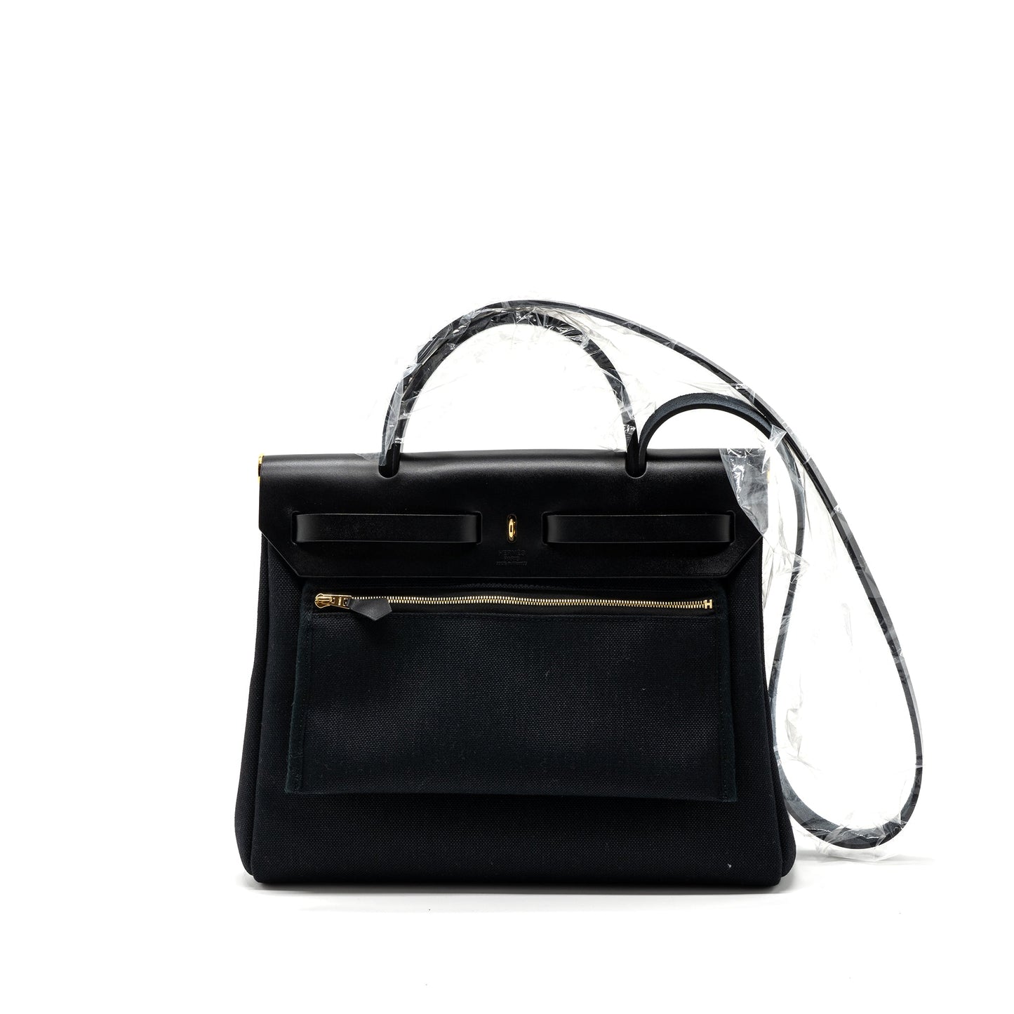 Hermes Herbag 31 Zip Bag Canvas/ Hunter Leather Black GHW Stamp B