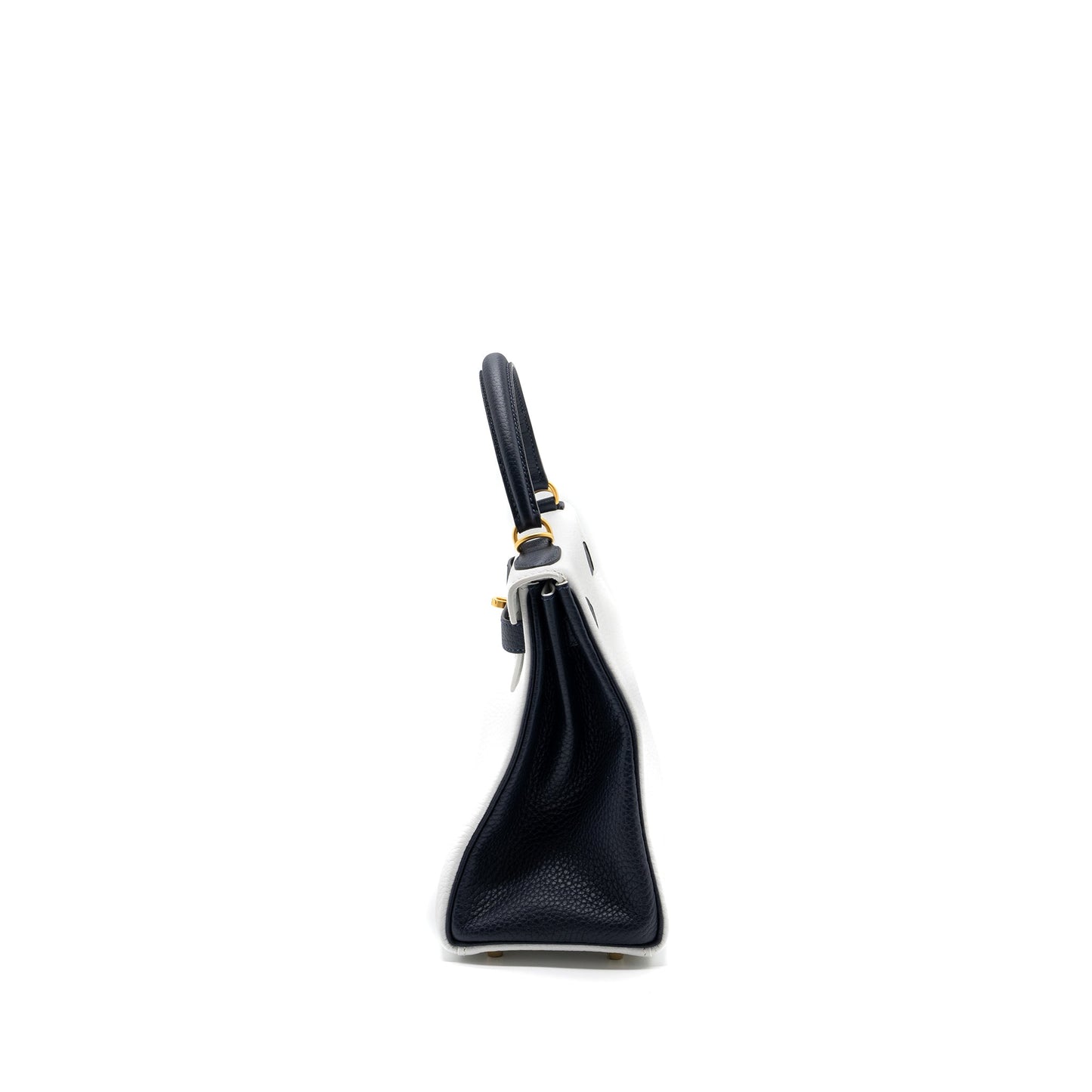 Hermes kelly 28 special order clemence leather blanc / blue nuit brushed GHW stamp Y