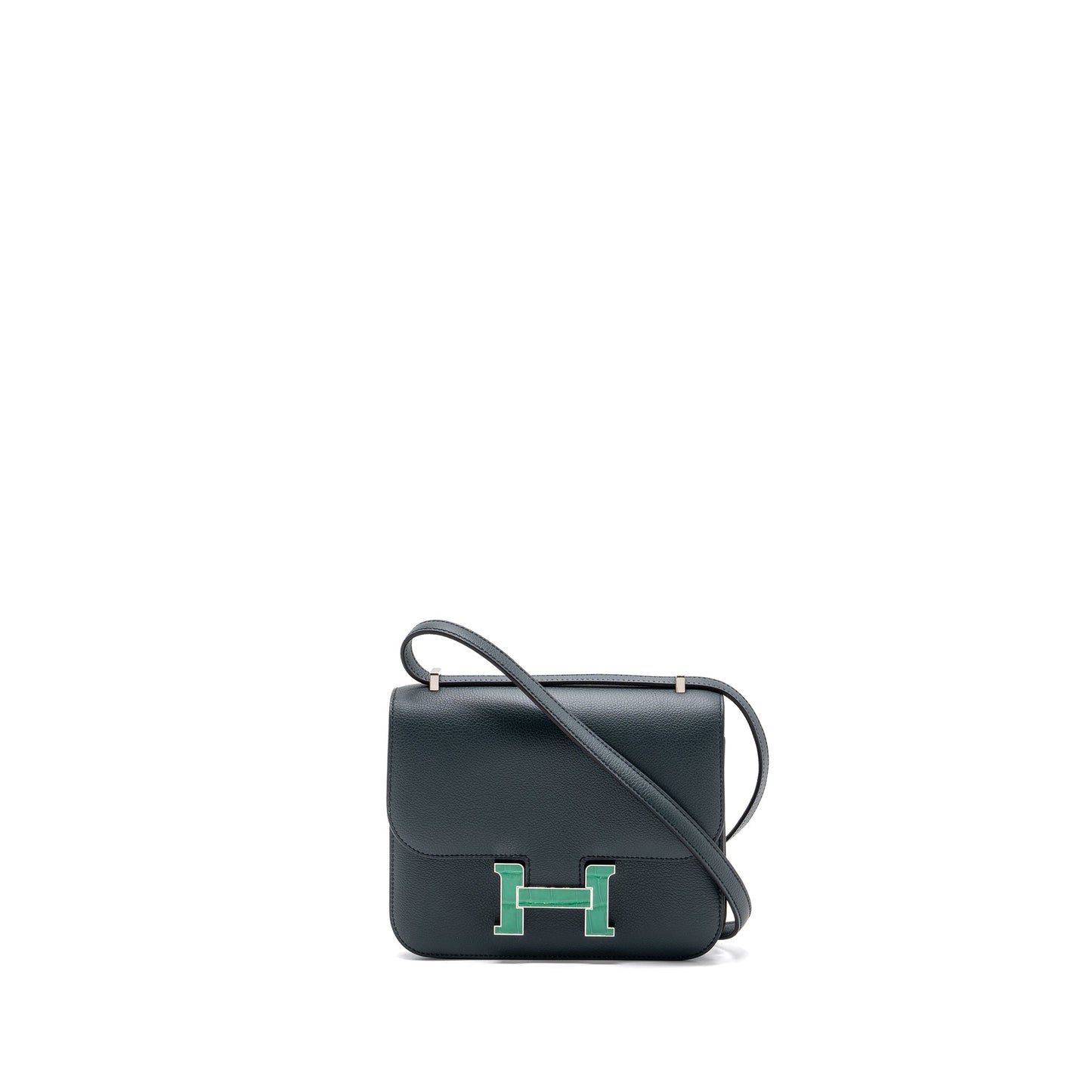 Hermes mini constance evercolor / alligator buckle vert rousseau / vert jade SHW stamp B