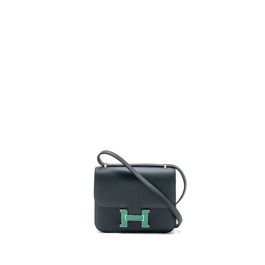 Hermes mini constance evercolor / alligator buckle vert rousseau / vert jade SHW stamp B